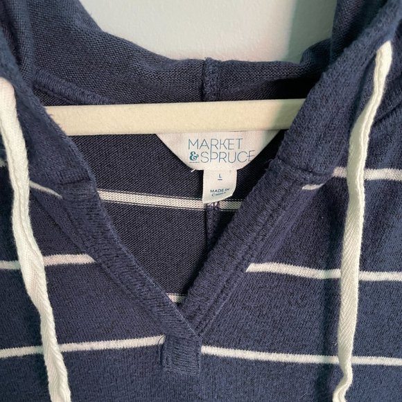 Market & Spruce Soft Lightweight Navy Stripe Hoodie Sweater Sweatshirt L - Picture 6 of 7